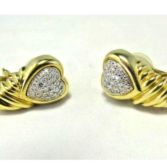 18K David Yurman Diamond Heart Yellow Gold Shrimp Earrings - Picture 3 of 4